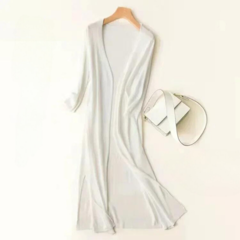 White open-front long sleeve cardigan