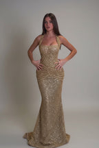 Gold sequin halter mermaid gown