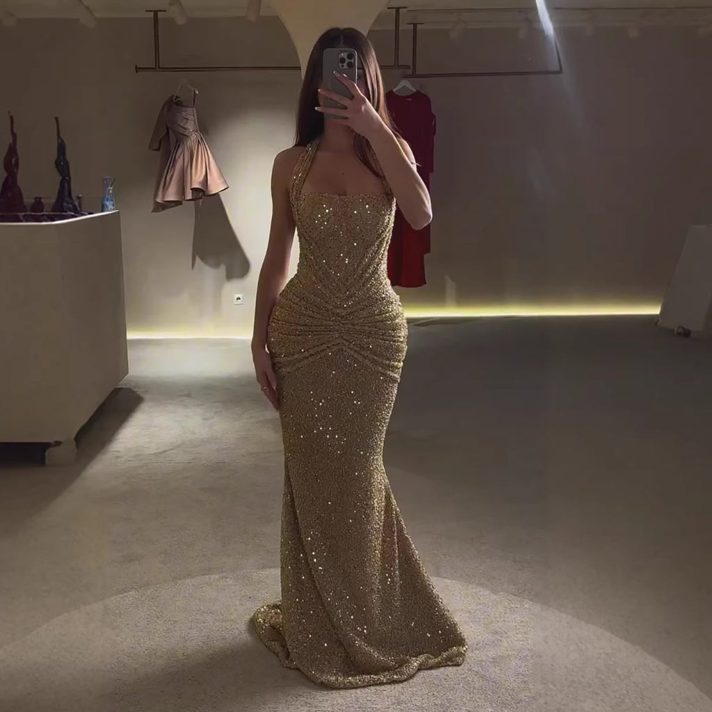 Gold sequin mermaid gown detail