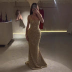 Gold sequin mermaid gown detail