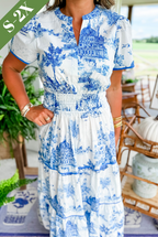 Toile print maxi dress detail