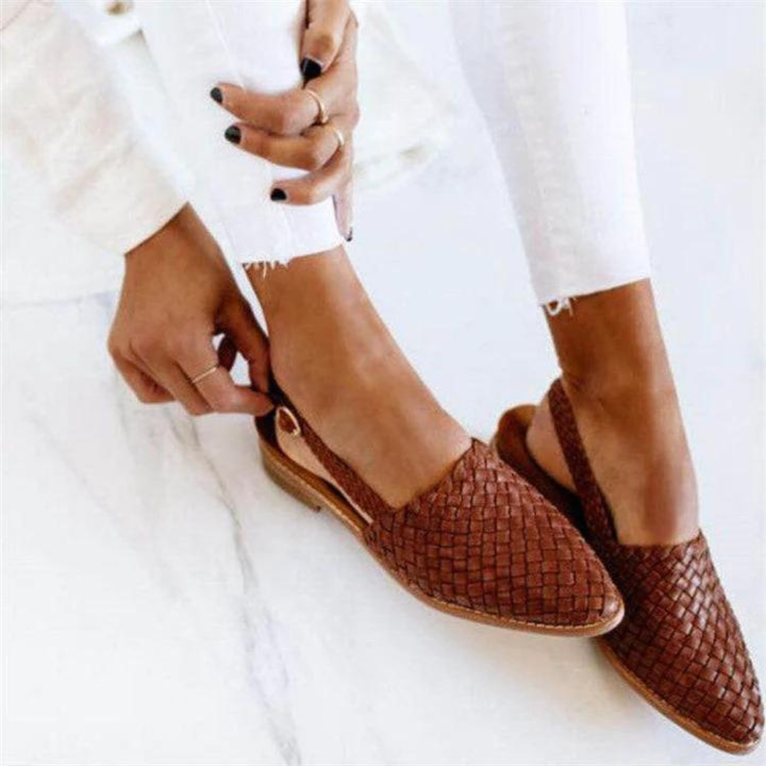 Dark brown woven vegan leather ballet flats