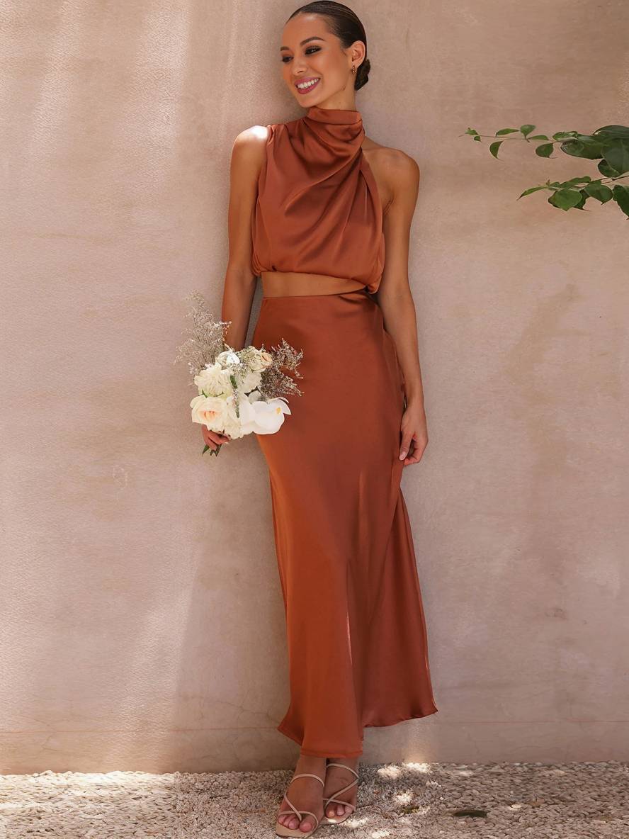 Terracotta halter neck two-piece set