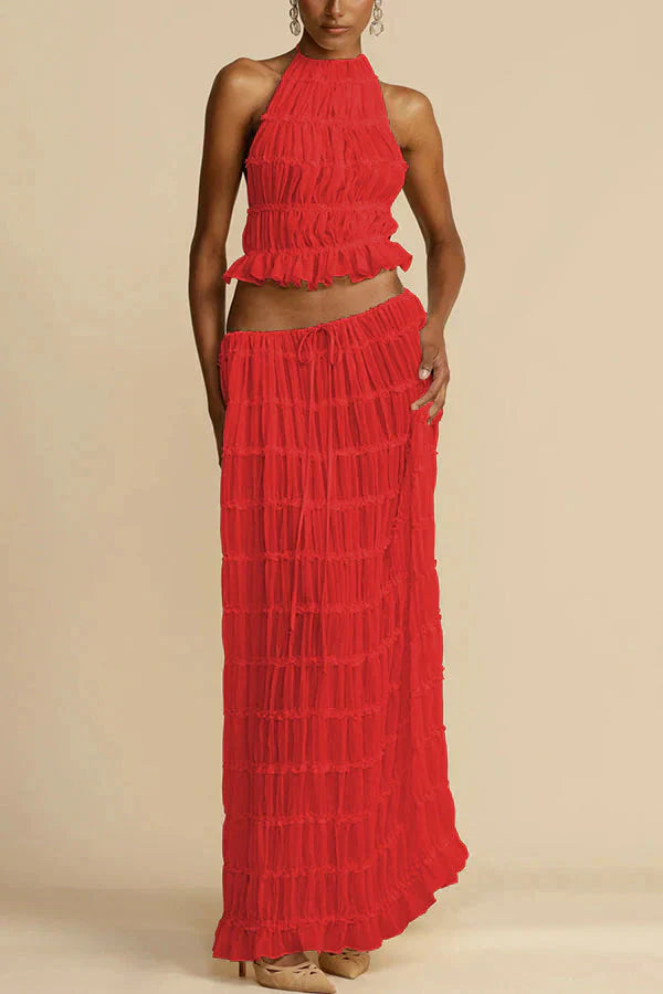 Backless two-piece skirt set in Red