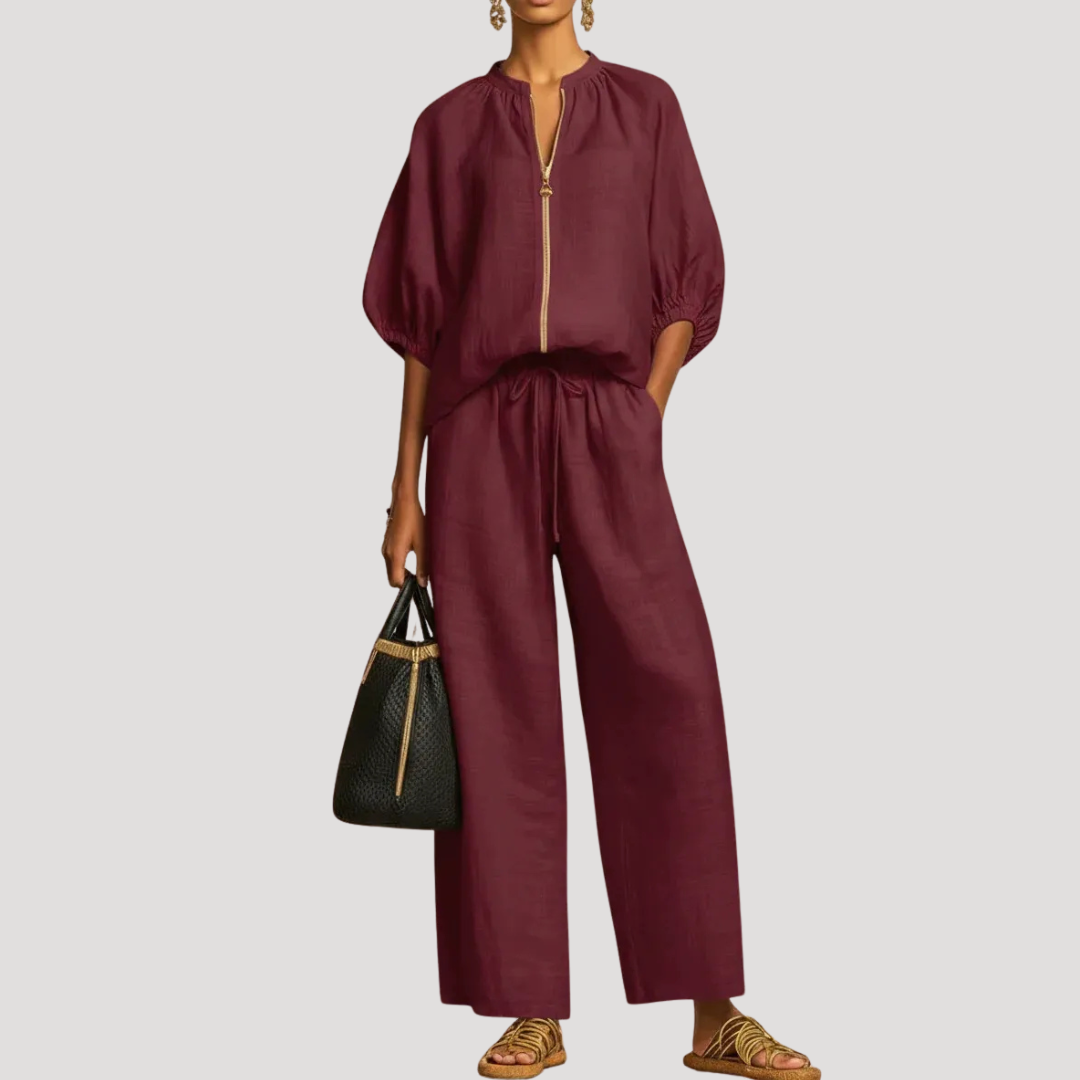 Burgundy wide-leg two-piece set