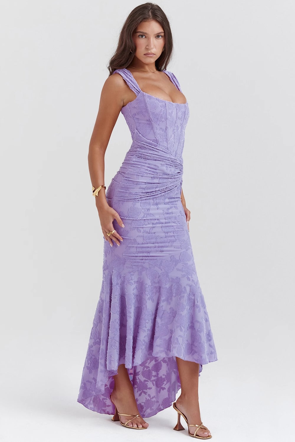 Floral lace corset maxi dress in Purple