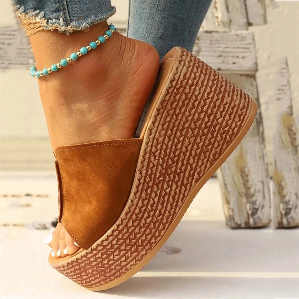 Brown wedge sandals heel
