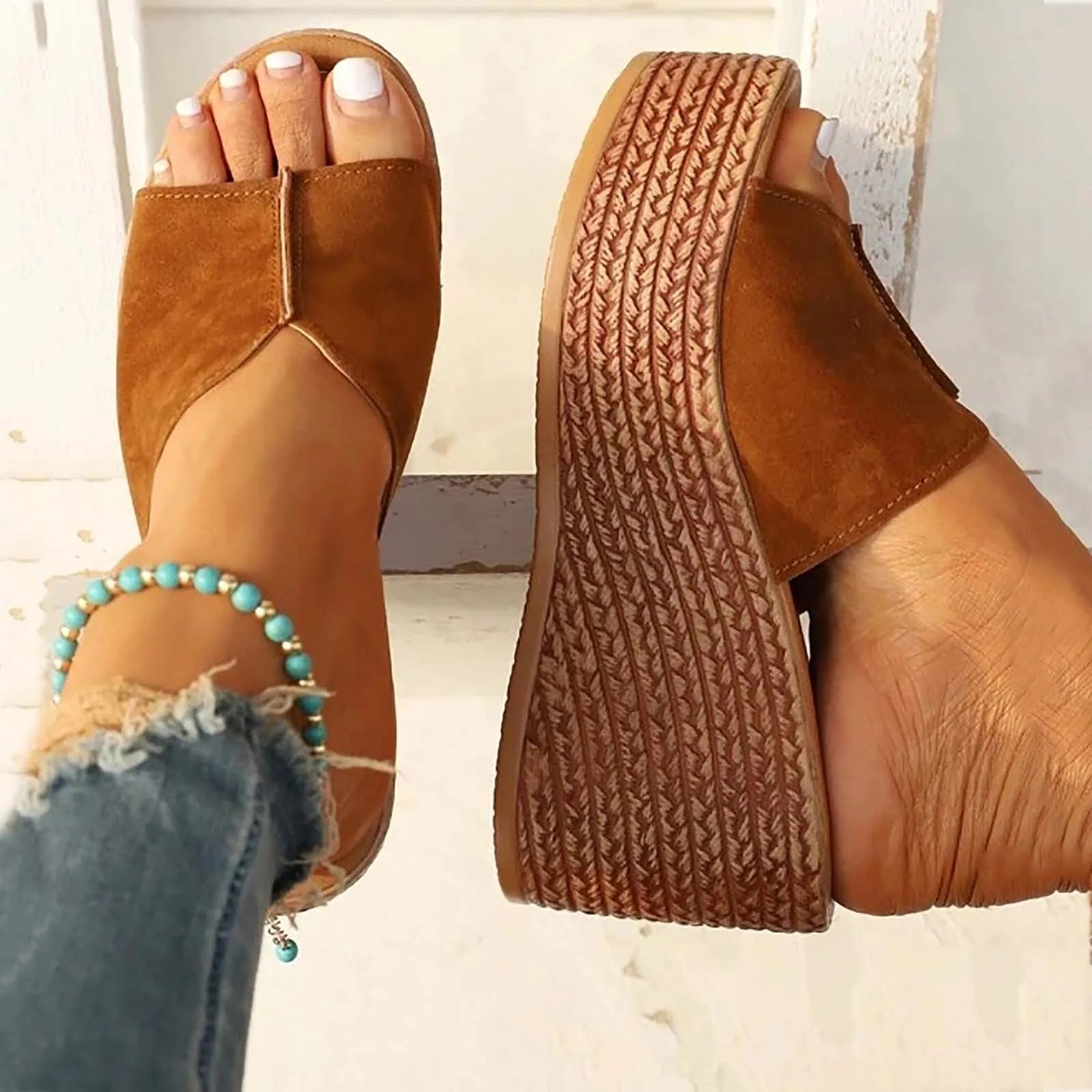 Brown wedge sandals sole