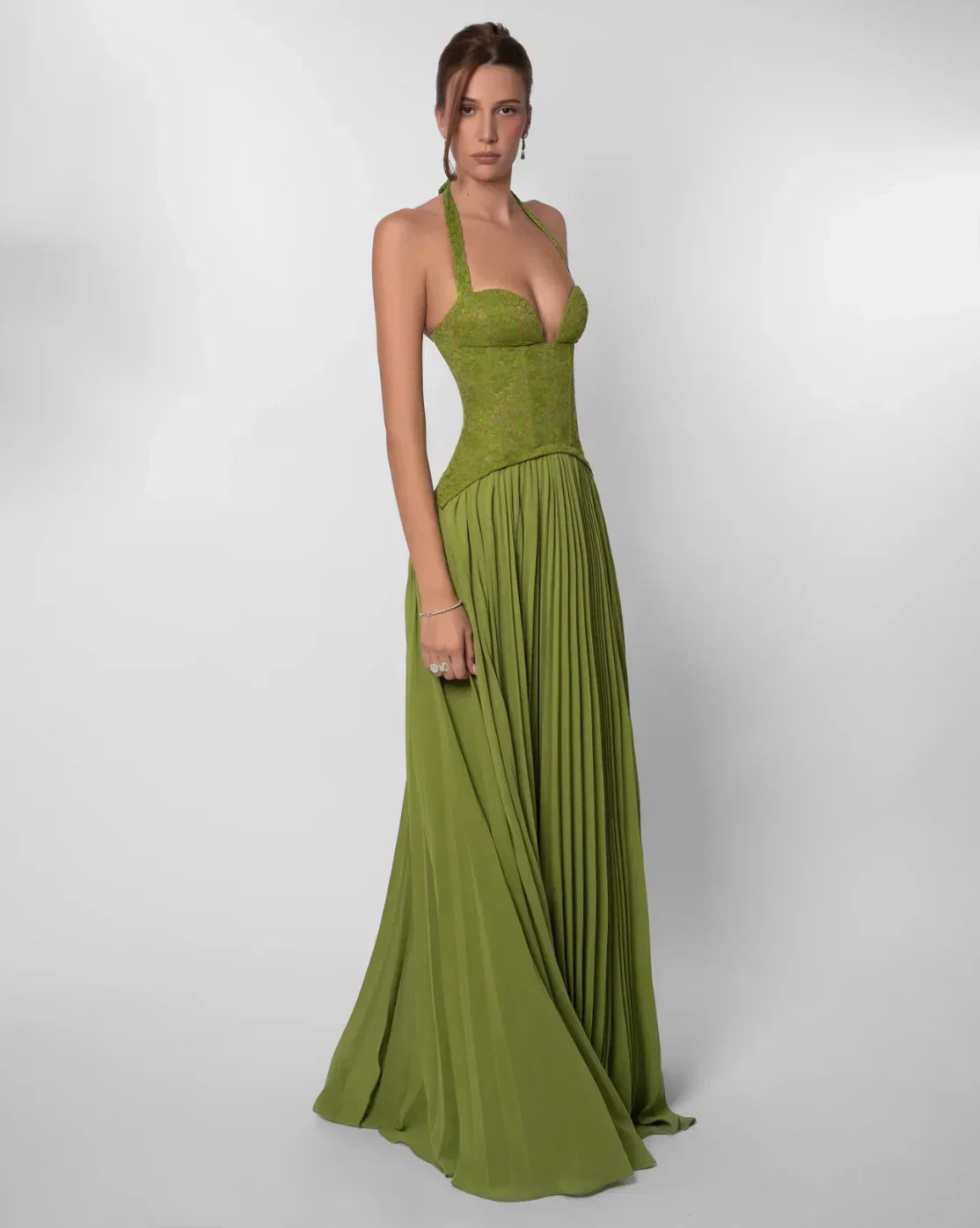 Green maxi dress side view