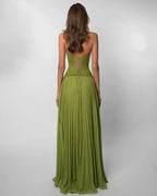 Green pleated maxi dress full length