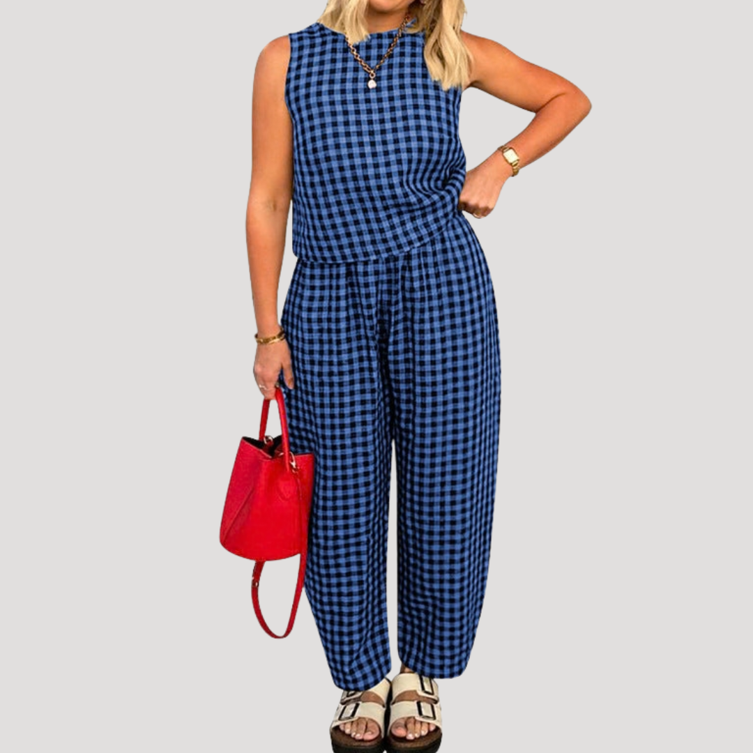 Royal Blue sleeveless wide-leg two-piece set