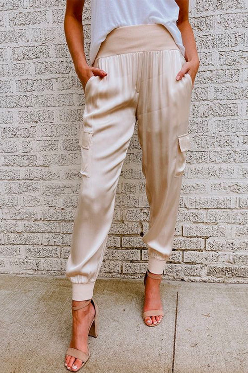 Champagne high-waist cargo jogger pants