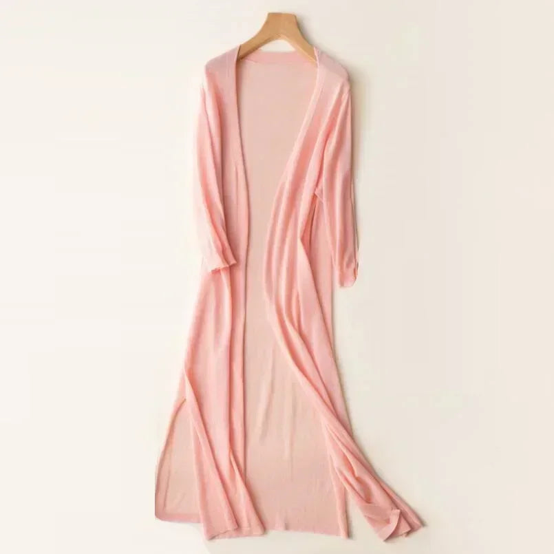 Pink open-front long sleeve cardigan