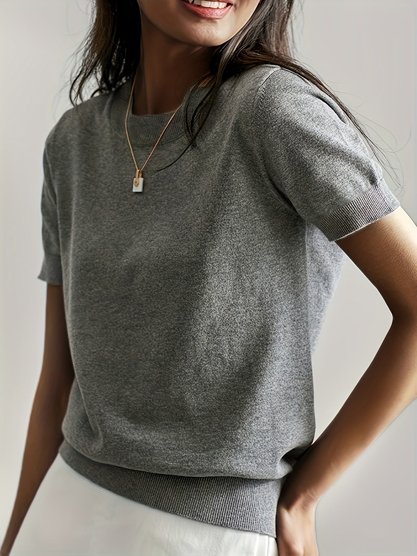 Grey short sleeve knit sweater