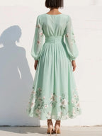 Light green floral midi dress detail