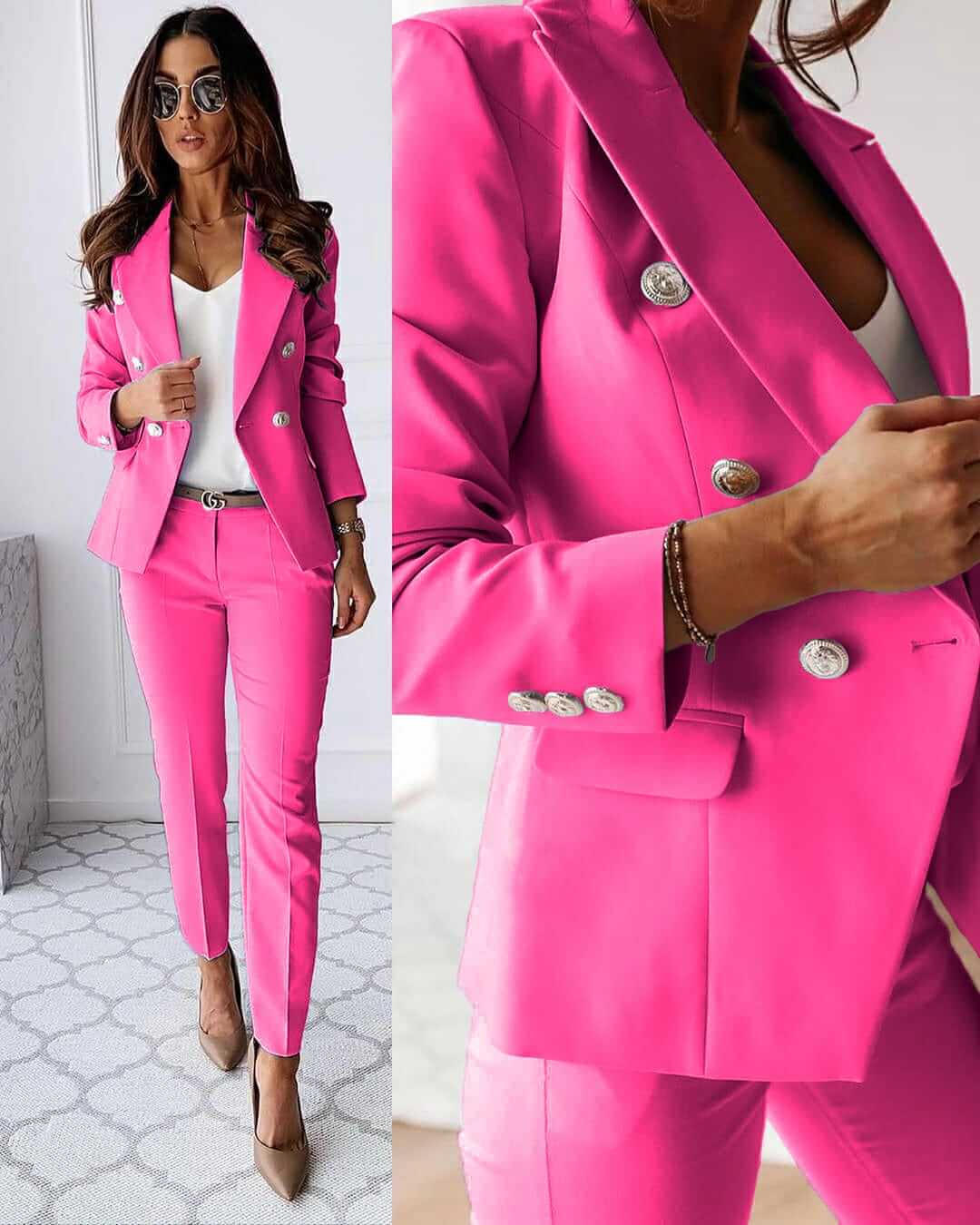 Tailored Blazer Trouser Set - Rose foncé (Deep Rose)