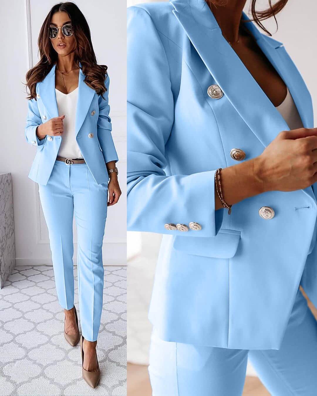 Tailored Blazer Trouser Set - Bleu clair (Light Blue)