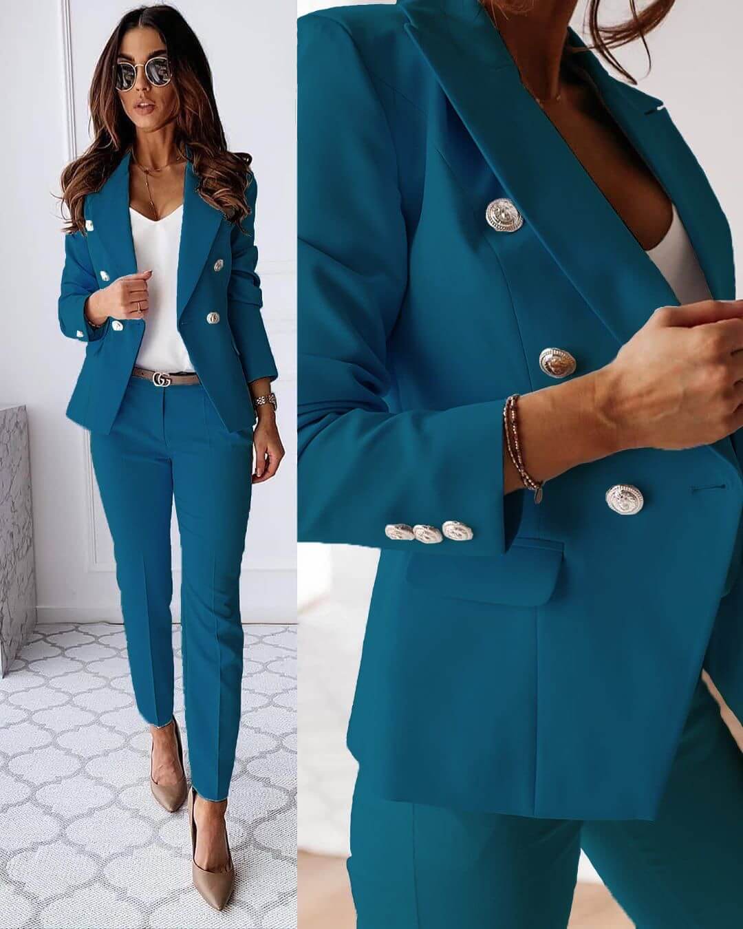 Tailored Blazer Trouser Set - Bleu (Blue)