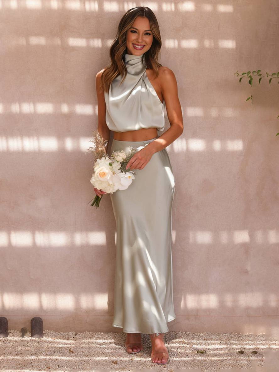 Pastel Green halter neck two-piece set