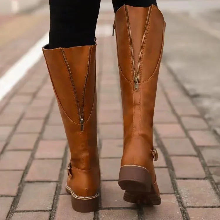 Knee high boots faux leather everyday sole