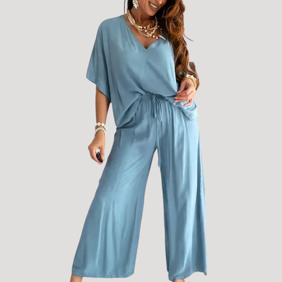 Wide-leg two-piece trouser set in sky blue