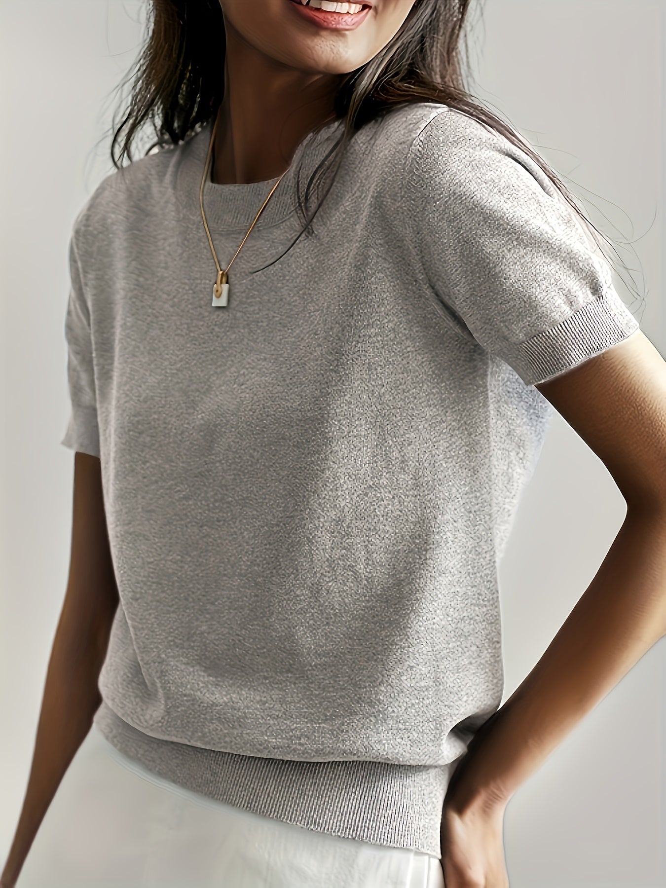 White short sleeve knit sweater
