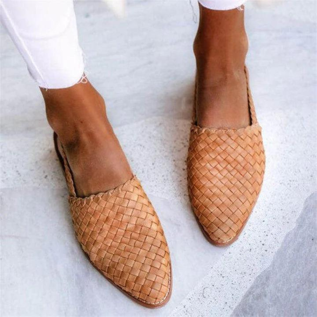Light brown woven vegan leather ballet flats