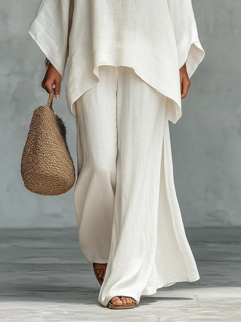 Oversized wide leg two-piece set in white, side view