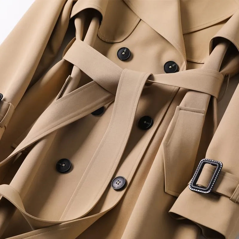 Trench Coat Women Belted Tie Waist Tailored