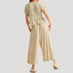 Peplum wide-leg two-piece set detail