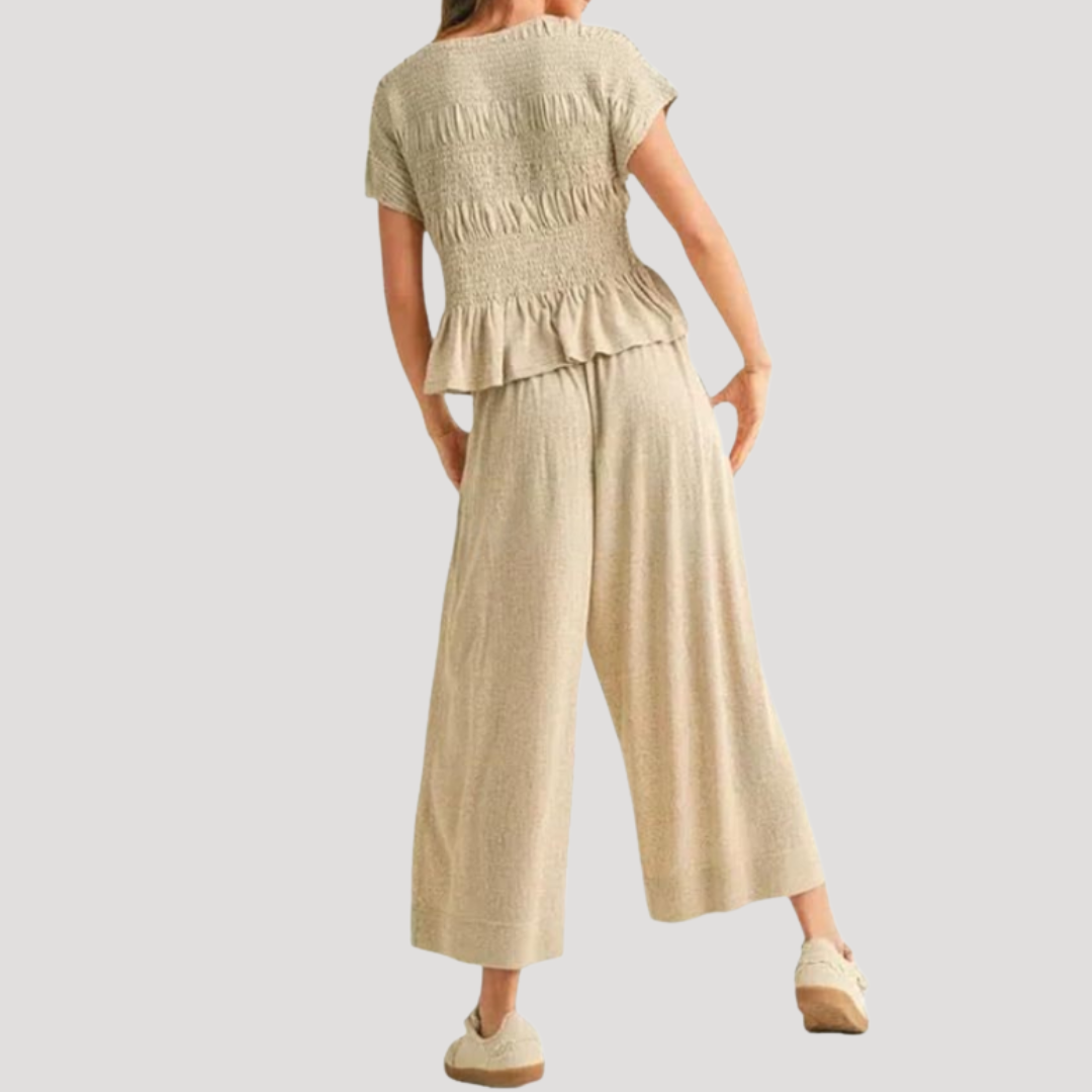Peplum wide-leg two-piece set detail