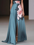 Black floral maxi dress back view
