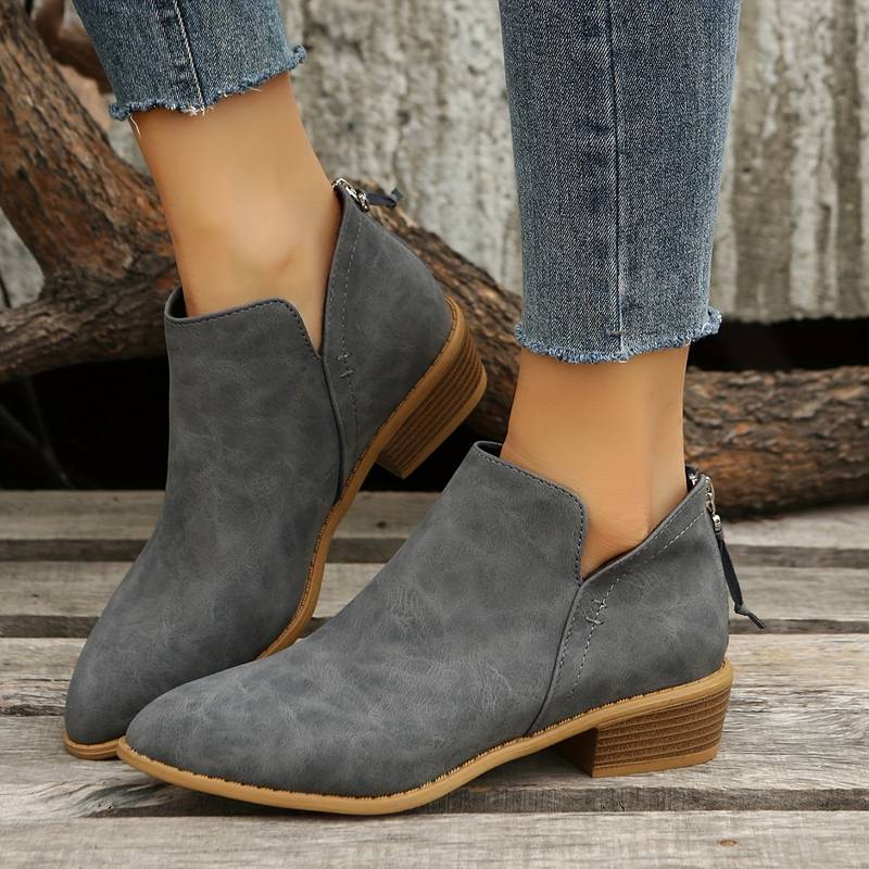 Grey faux leather ankle boots block heel