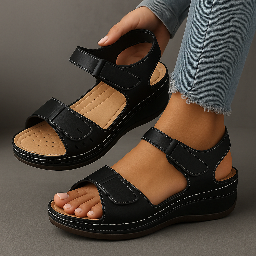 Black wedge sandals
