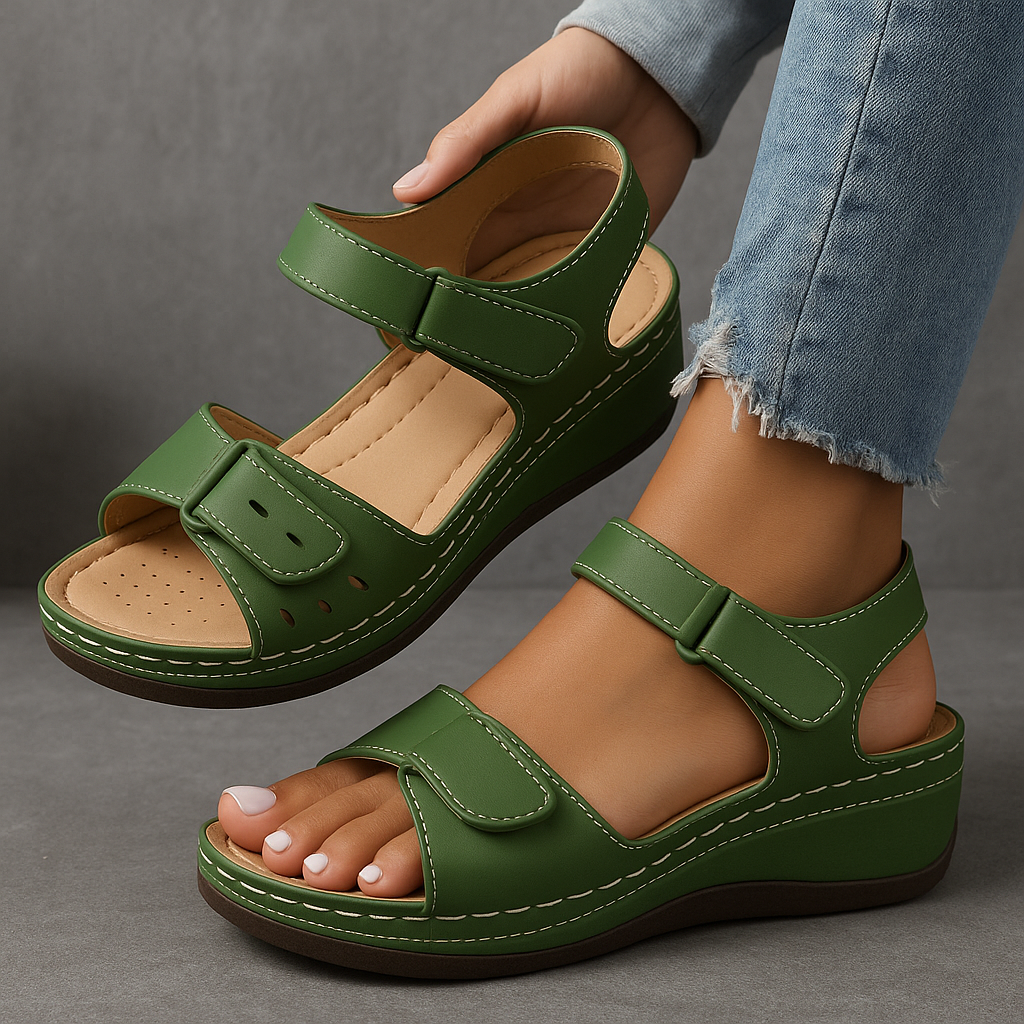 Green wedge sandals