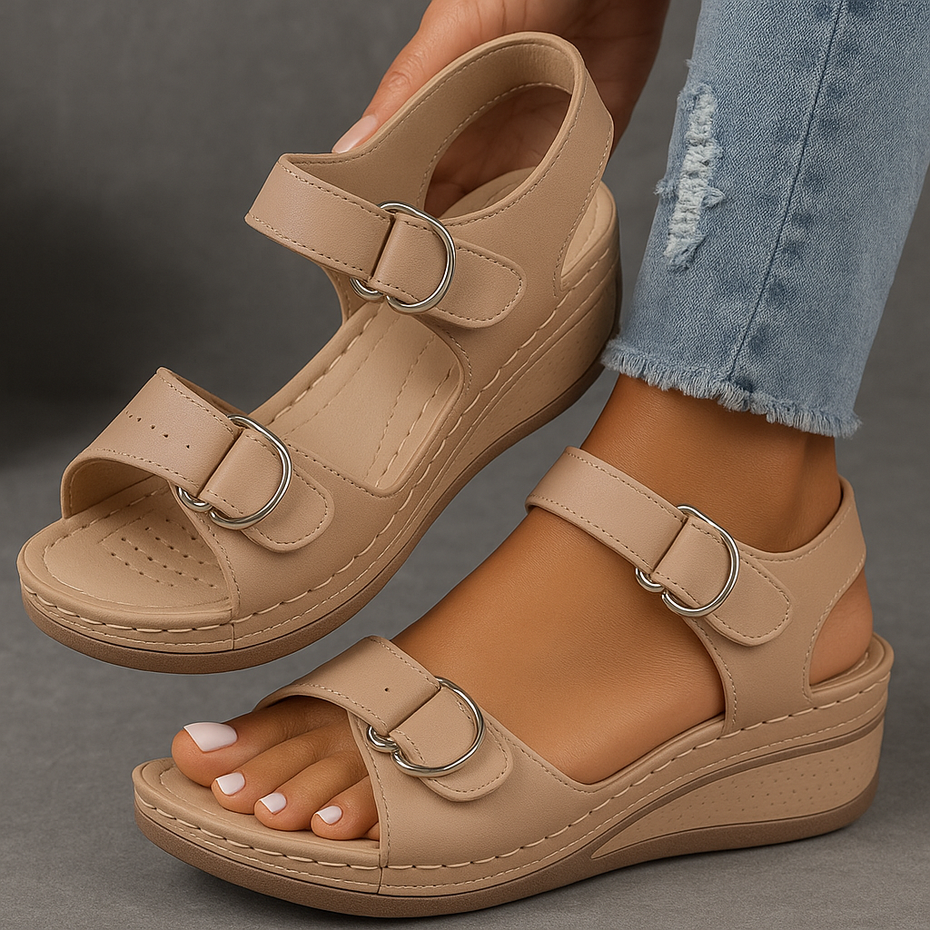 Khaki wedge sandals