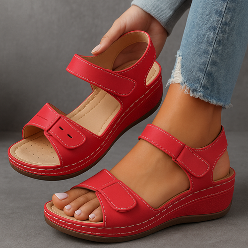 Red wedge sandals