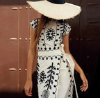 Embroidered sleeveless two-piece set with flowing skirt, lightweight cotton, spring summer style