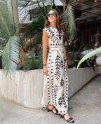 Embroidered sleeveless set in white, lightweight top and flowing skirt, summer style