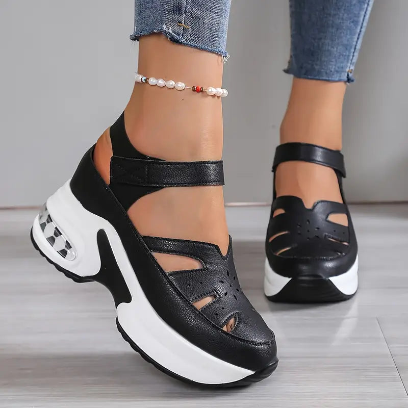 Black wedge sandals adjustable straps