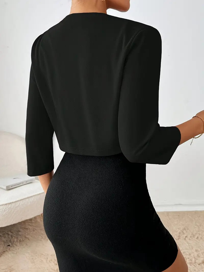 Open Front Cropped Blazer Jacket - White - Image 10