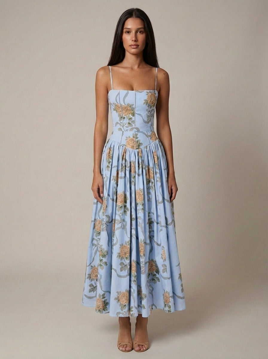 Corset midi dress in Vintage Blue
