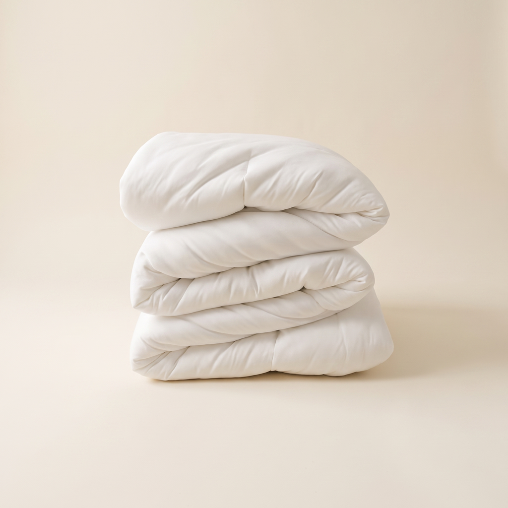 The Meringue Comforter folded, showing the double-stuffed loft