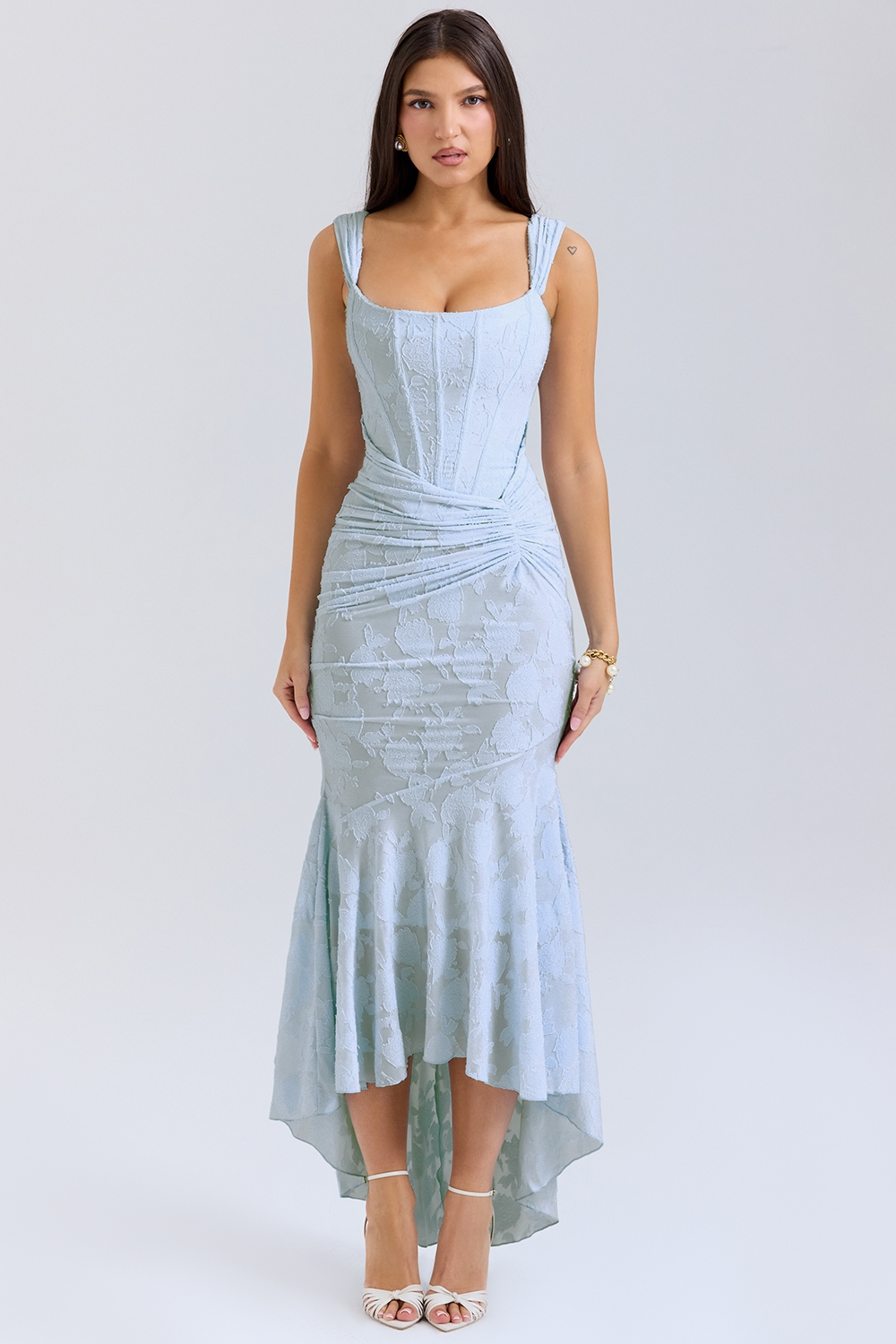 Floral lace corset maxi dress in Light Blue