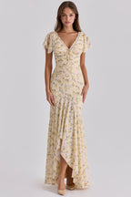 Yellow floral georgette maxi dress front