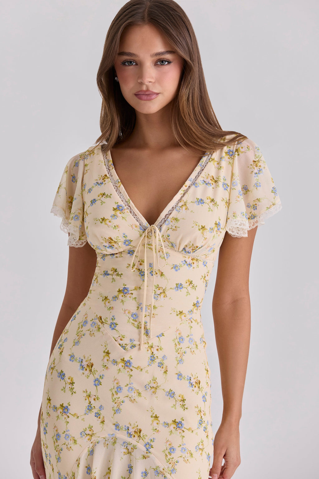 Yellow floral maxi dress styled