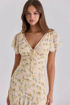 Yellow floral maxi dress styled