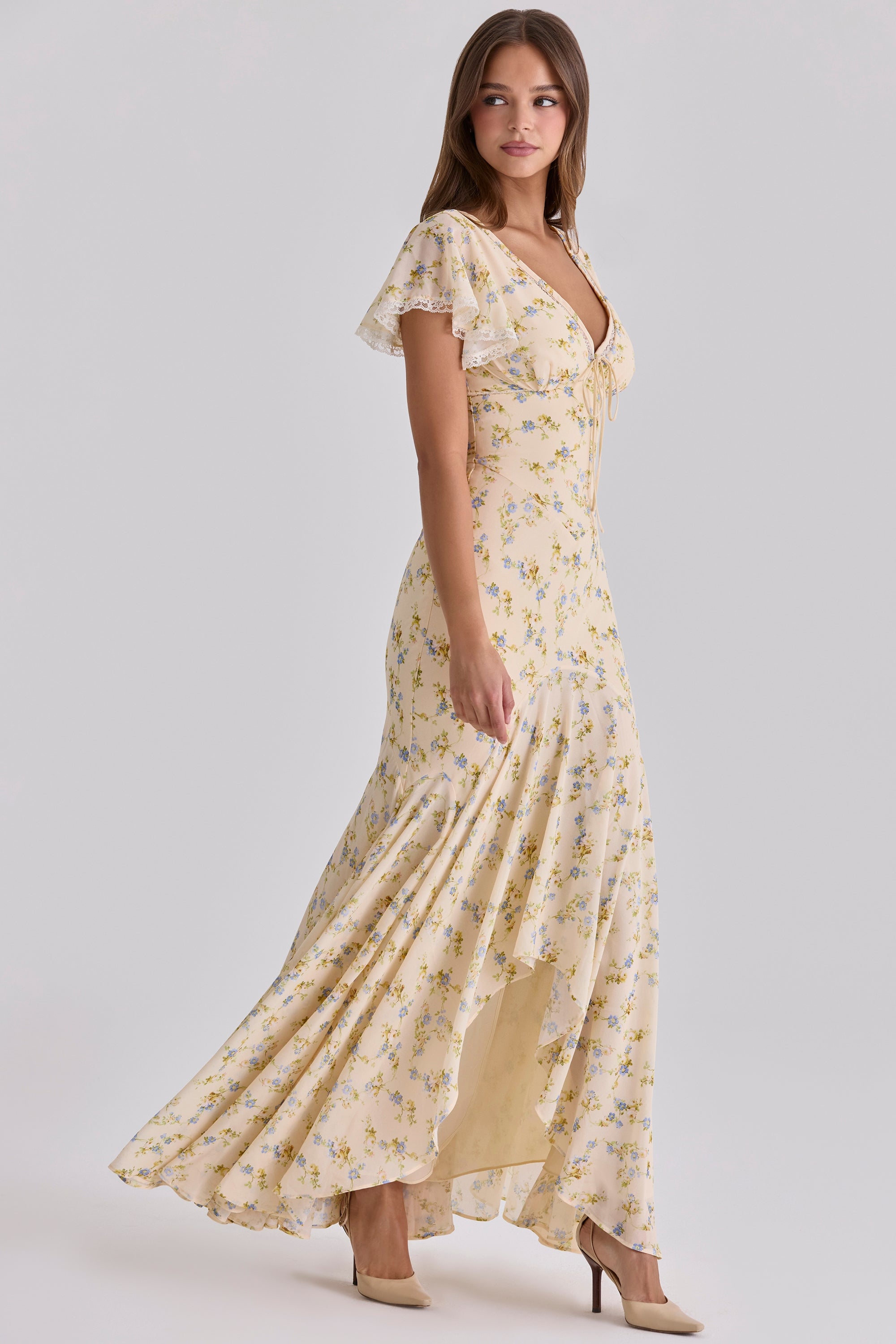Yellow floral maxi dress side detail