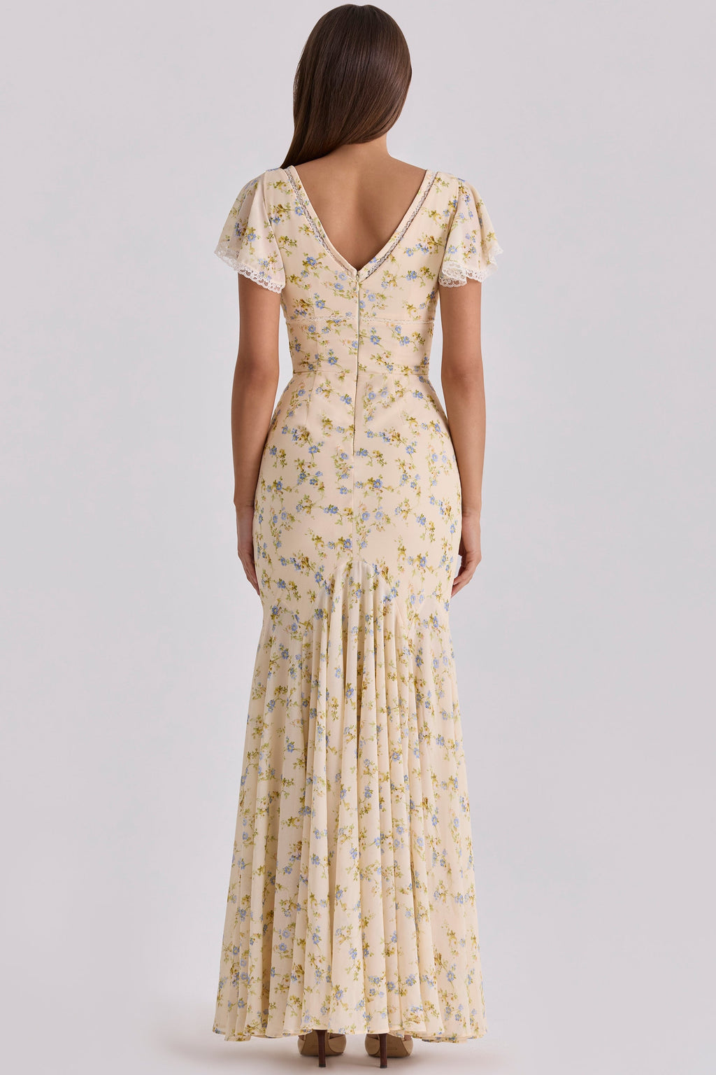 Yellow floral maxi dress back view