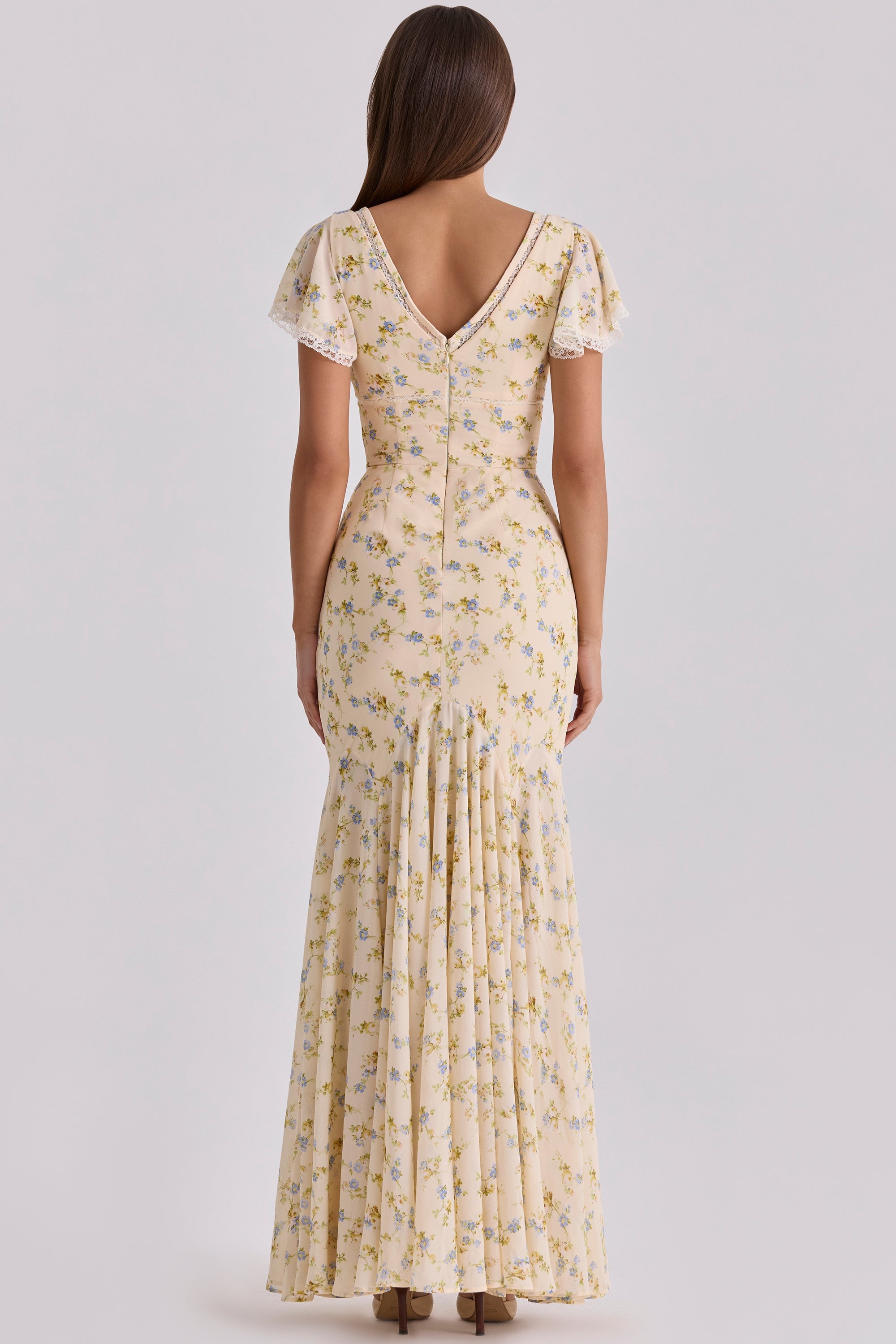 Yellow floral maxi dress back view